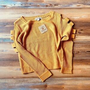 Cropped sweater with cut out long sleeves Pumpkin in color and size M